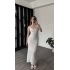 Elle Beyaz Dokulu Fırfır Yaka Elbise
