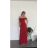 Kırmızı Balon Kollu Büzgü Yakalı Yırtmaçlı Elbise