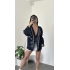 Lacivert Lisa Nakış İşlemeli Kimono