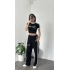 Karen Siyah Çizgi Detaylı Crop-Eşofman Takım