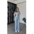 Mavi Fulia Çift Büzgülü Gofre Takım
