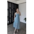 Mavi Lorena Kurdele Askılı Çiçekli Elbise