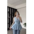 Mavi Senna Kuşaklı Volanlı Bluz