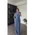 Mavi Vivi Kuşaklı Vatkalı Tulum