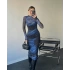 Mavi Vücudu Saran Astarlı Batik Şifon Elbise