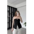 Siyah Elsa Broşlu Straplez Bluz