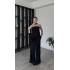 Siyah Lina Şal Detaylı Asimetrik Straplez Takım