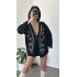 Siyah Lisa Nakış İşlemeli Kimono
