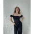 Siyah Madonna Kollu Bağcık Belli Bluz