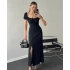Siyah Monica Madonna Yırtmaçlı Elbise