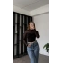 Siyah Rosa Tül Detay Düğüm Bluz