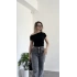 Siyah Tek Omzu Düşük Büzgülü Basic Bluz