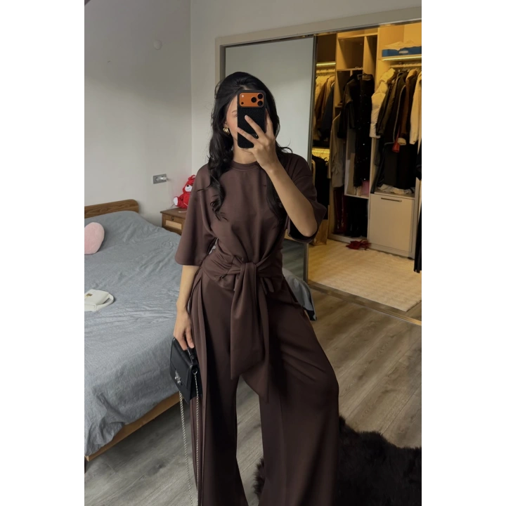 Rachel Kahverengi Bel Kuşaklı Modal Takım