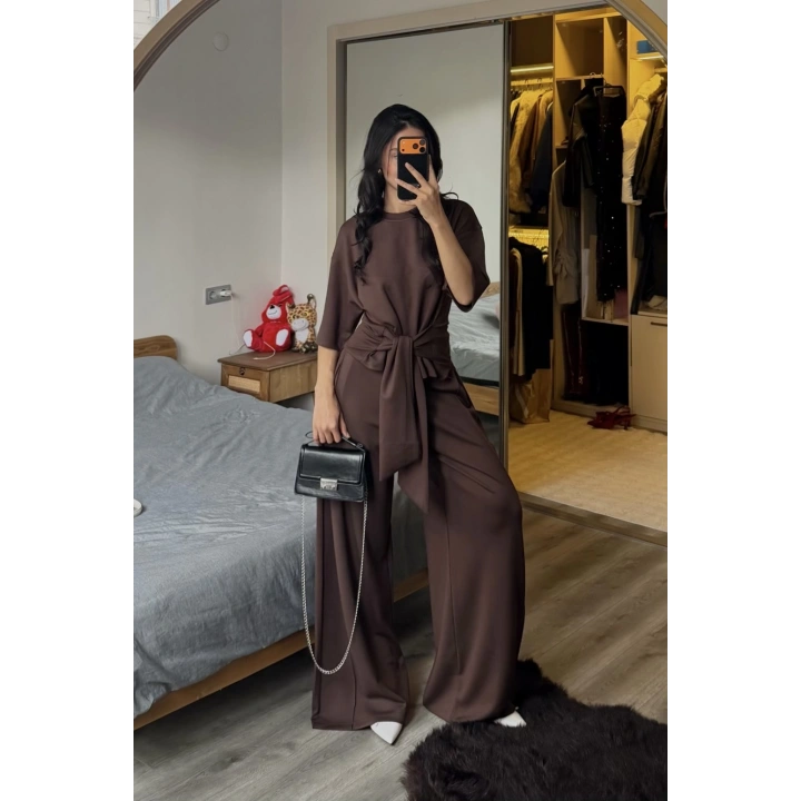 Rachel Kahverengi Bel Kuşaklı Modal Takım