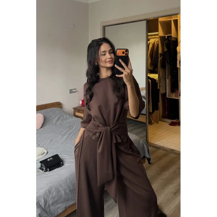 Rachel Kahverengi Bel Kuşaklı Modal Takım