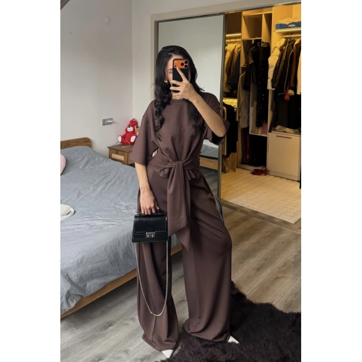 Rachel Kahverengi Bel Kuşaklı Modal Takım
