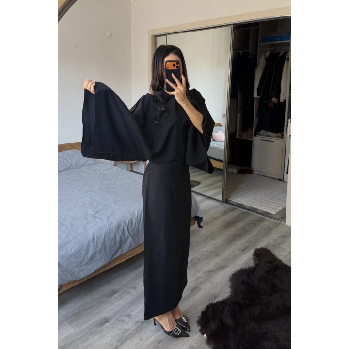 Siyah Massi Muadil Bağcıklı Elbise