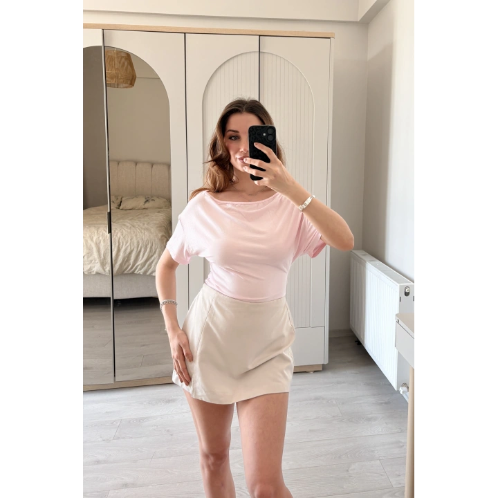 Miela Pembe Yaka Detaylı 2 Kullanımlı Bluz