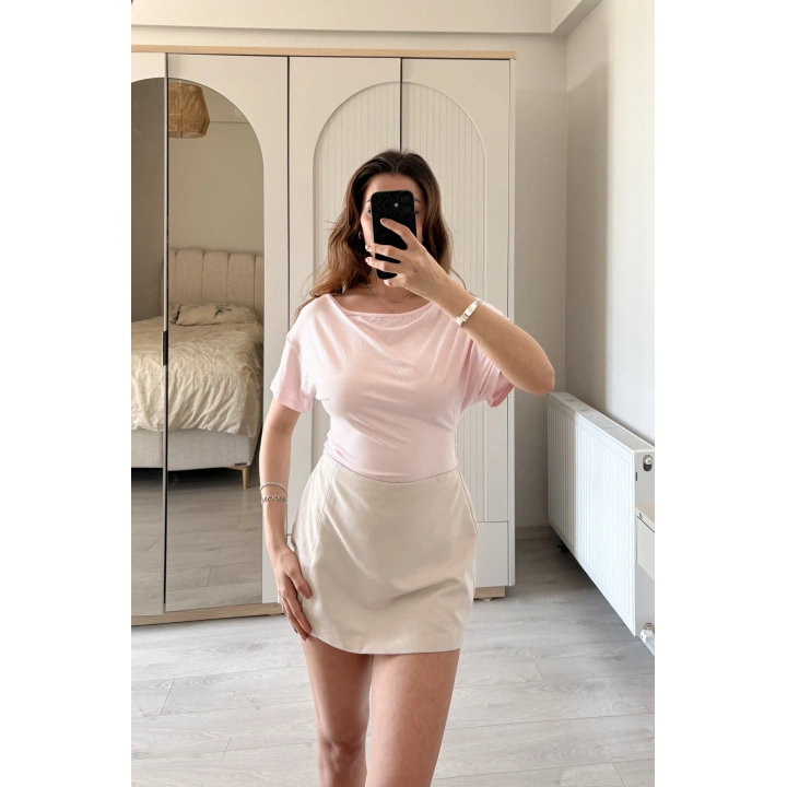 Miela Pembe Yaka Detaylı 2 Kullanımlı Bluz