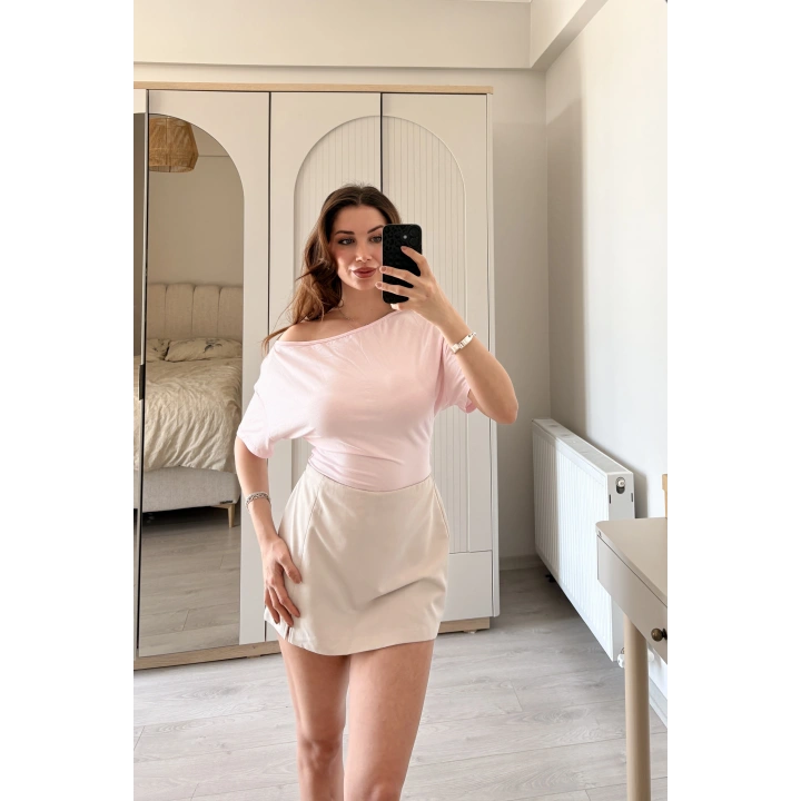 Miela Pembe Yaka Detaylı 2 Kullanımlı Bluz