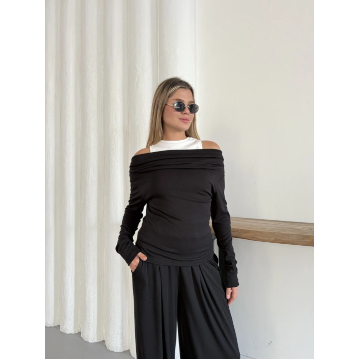 Atlet Detay Modal Bluz-Pantolon Takım