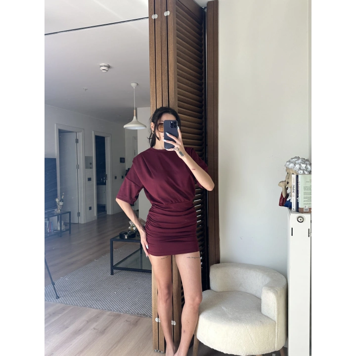 Avena Drape Detaylı Elbise Bordo