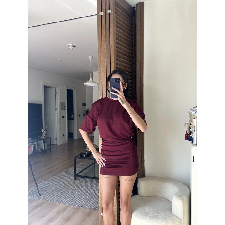 Avena Drape Detaylı Elbise Bordo