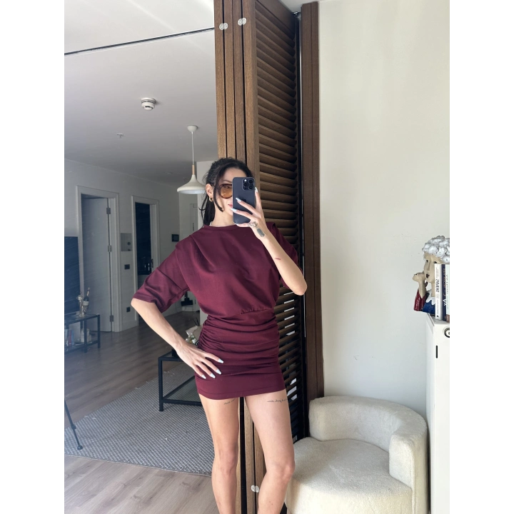 Avena Drape Detaylı Elbise Bordo