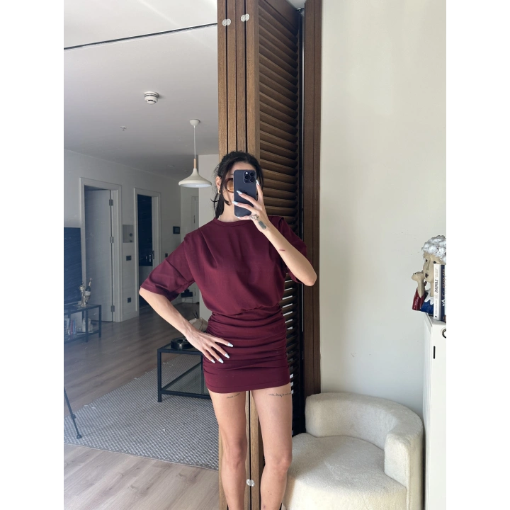 Avena Drape Detaylı Elbise Bordo