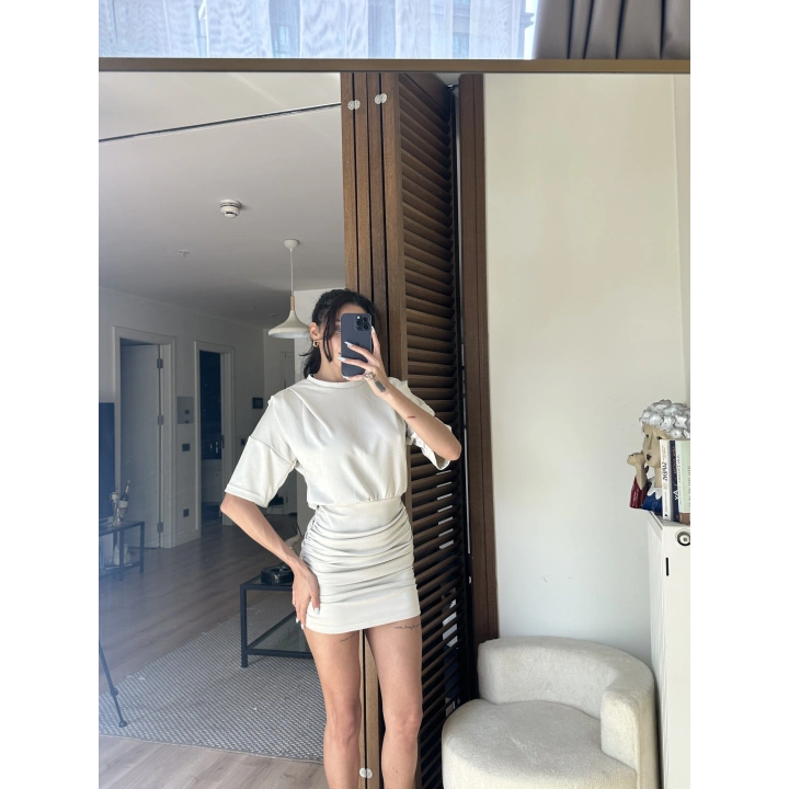 Avena Drape Detaylı Elbise Krem