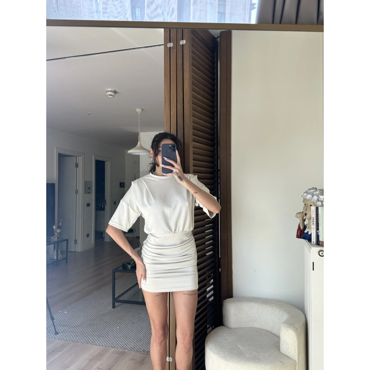 Avena Drape Detaylı Elbise Krem