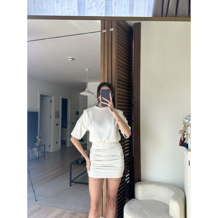 Avena Drape Detaylı Elbise Krem
