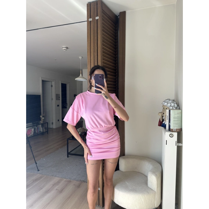 Avena Drape Detaylı Elbise Pudra