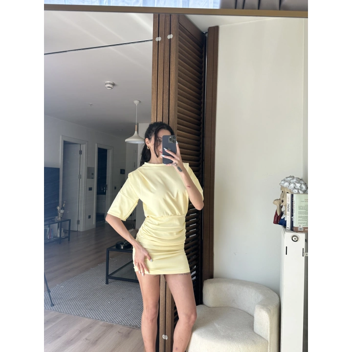 Avena Drape Detaylı Elbise Sarı