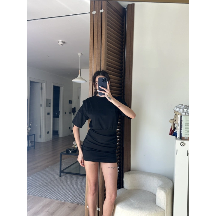 Avena Drape Detaylı Elbise Siyah