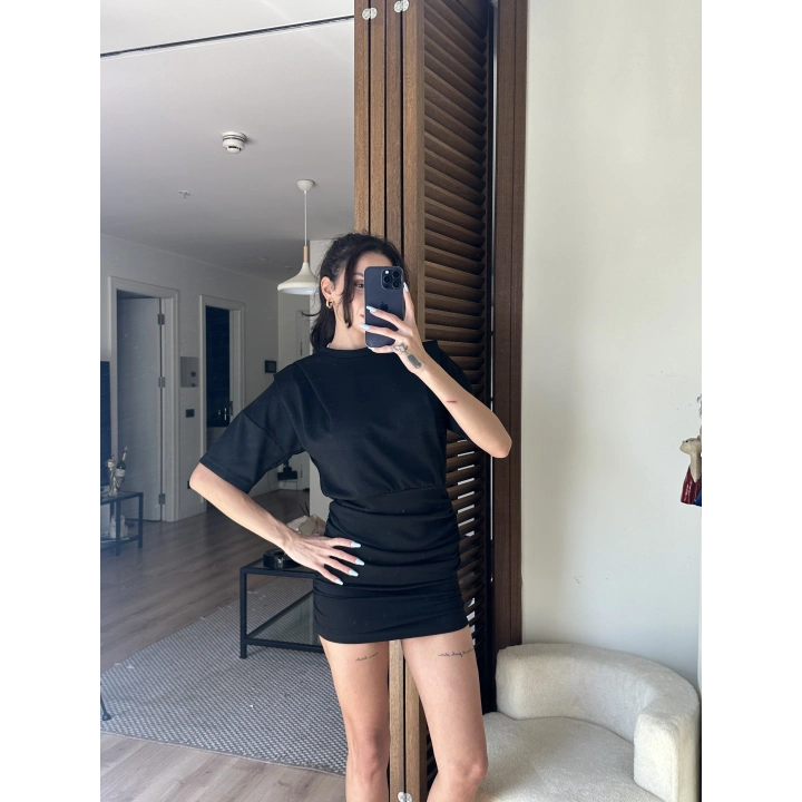 Avena Drape Detaylı Elbise Siyah