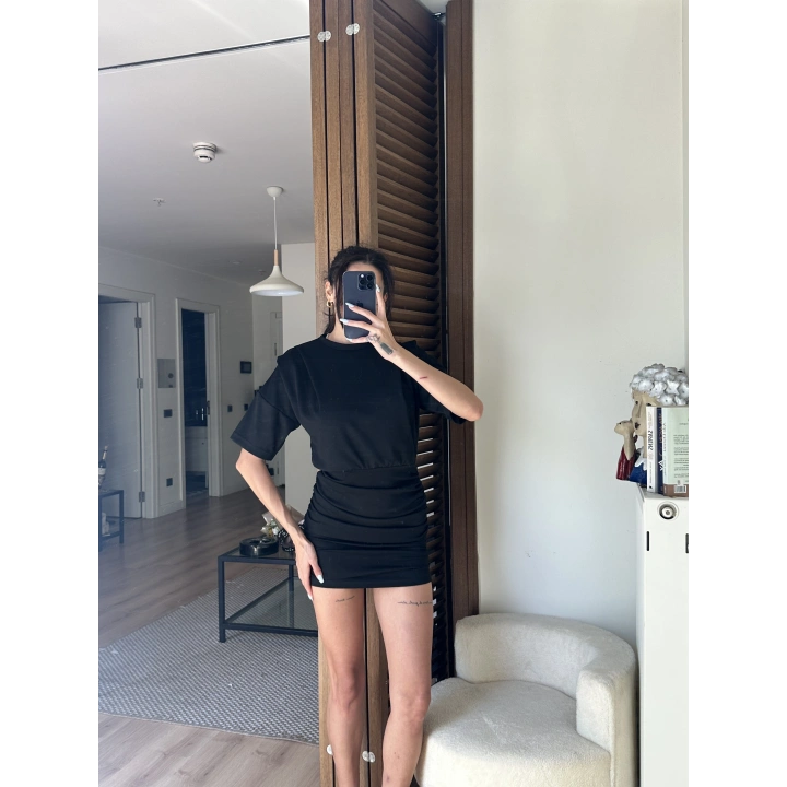 Avena Drape Detaylı Elbise Siyah