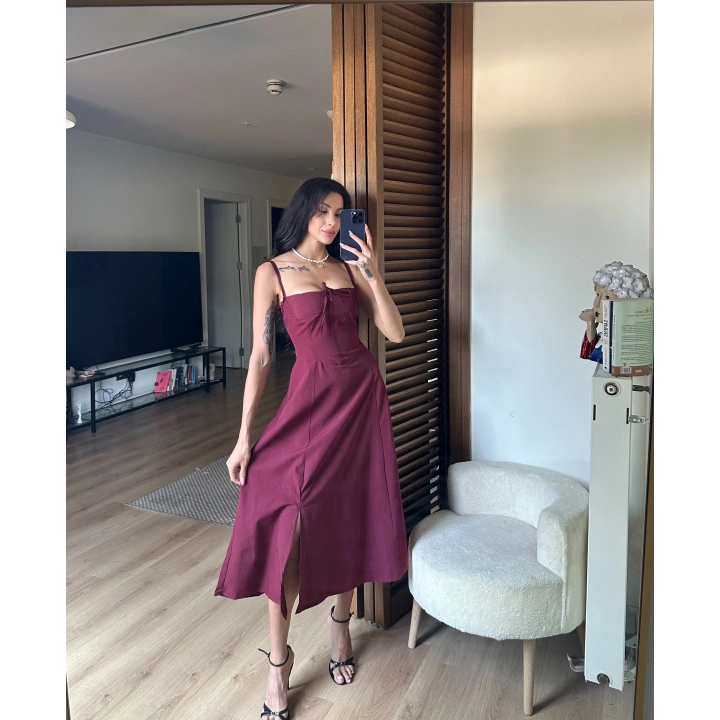 Bianca Korse Elbise Bordo