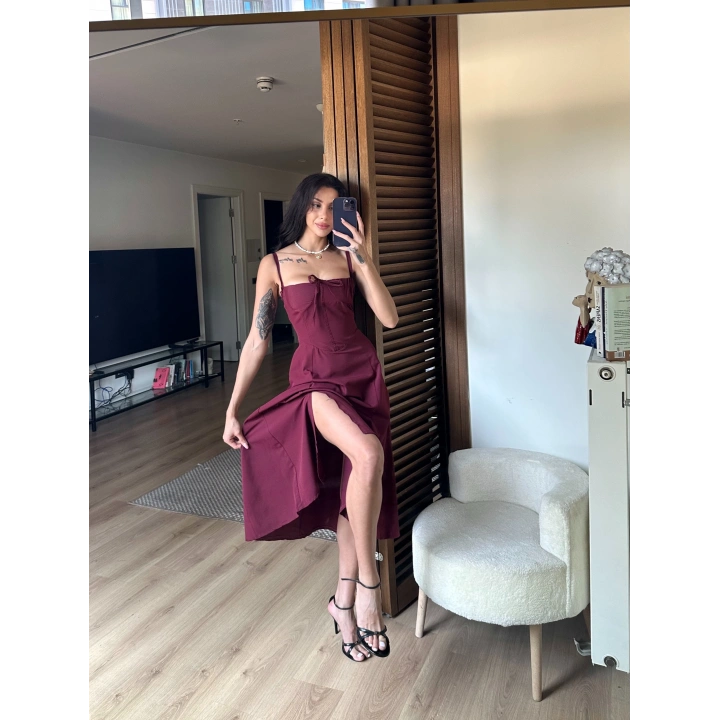 Bianca Korse Elbise Bordo