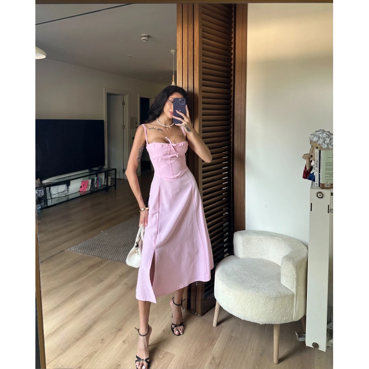Bianca Korse Elbise Pembe