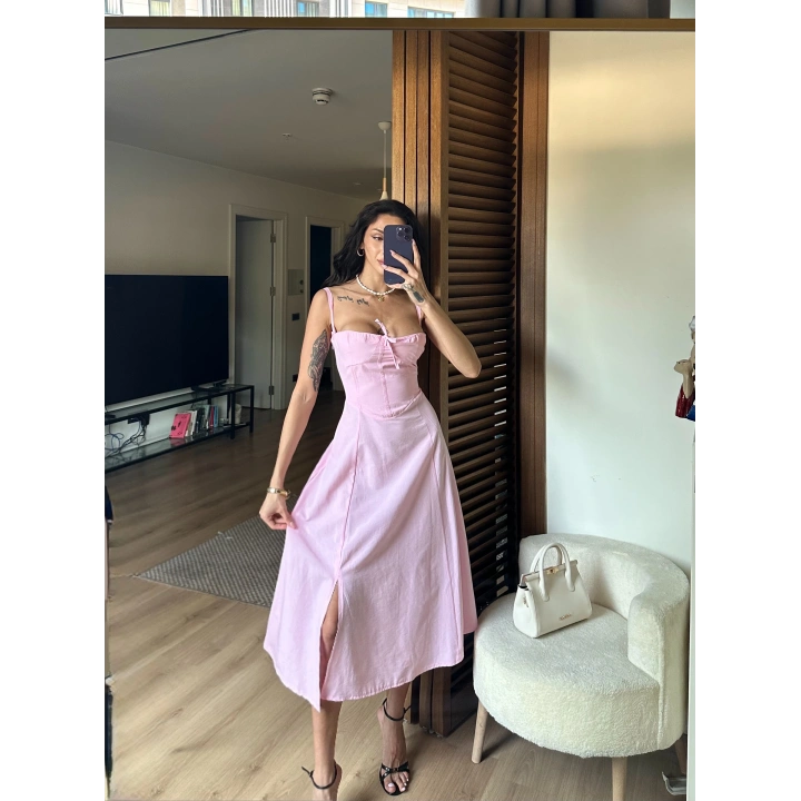 Bianca Korse Elbise Pembe