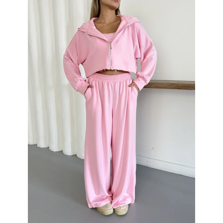 Croplu Salaş Üçlü Takım Pembe