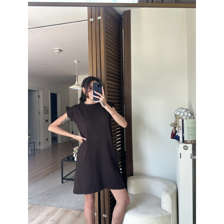 Daisy Vatkalı Elbise Kahverengi