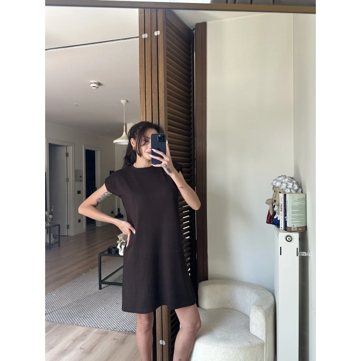 Daisy Vatkalı Elbise Kahverengi