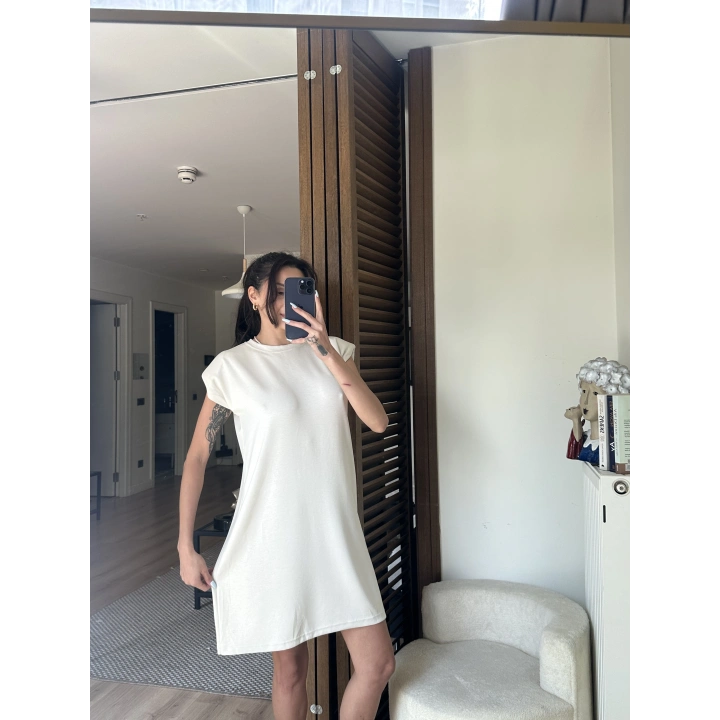 Daisy Vatkalı Elbise Krem