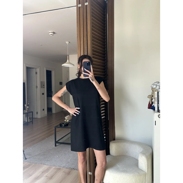 Daisy Vatkalı Elbise Siyah