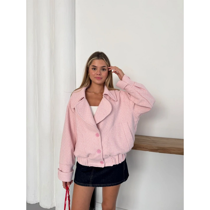 Düğme Detaylı Premium Kaşe Ceket Pembe