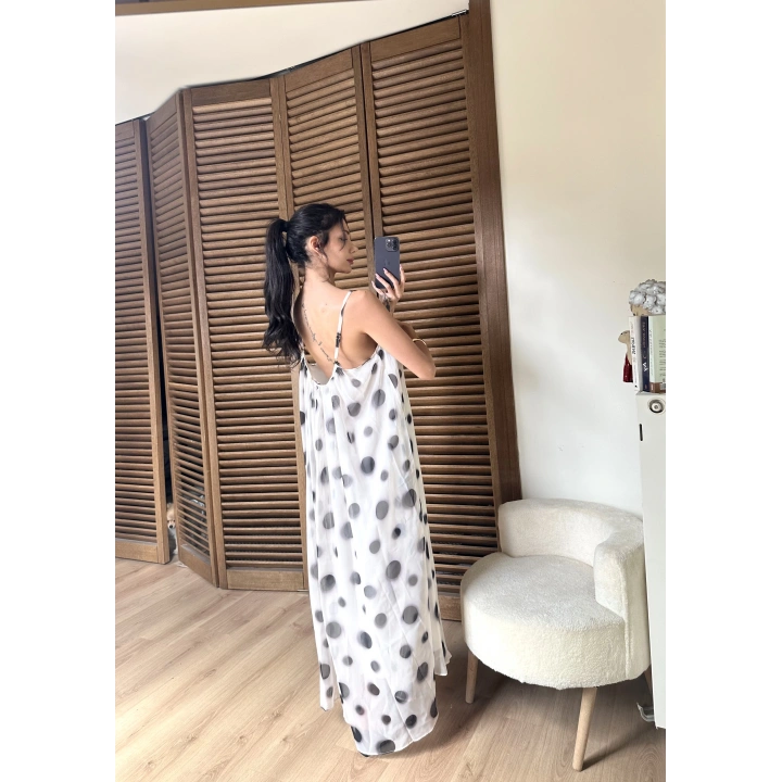 Noa Puantiye Maxi Elbise Beyaz