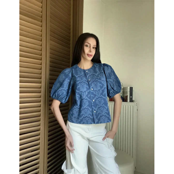 Marielle Balon Kol Denim Bluz