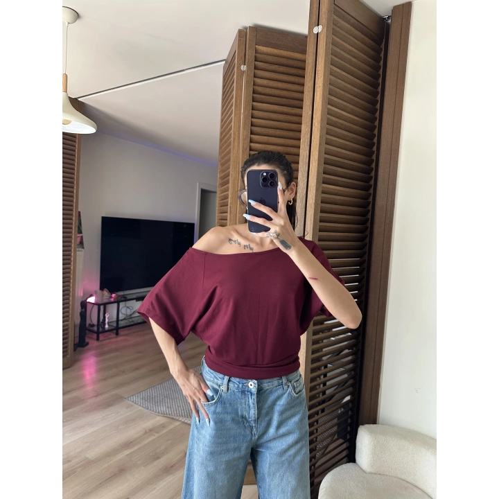 Mila Düşük Omuz Bluz Bordo